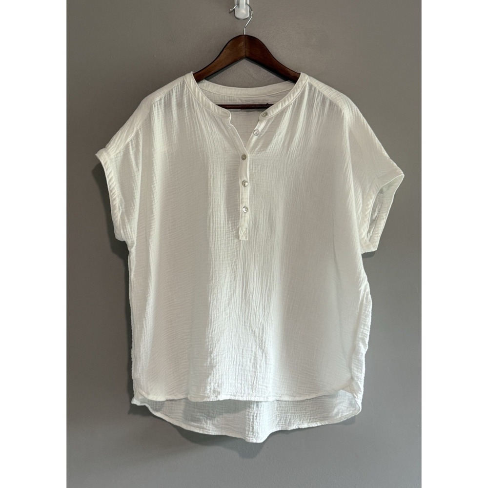 Faherty Cotton Desmond Gauze Top Organic Cotton White Henley Boxy Beach Boho XL
